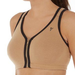 Women's Red & Black Color Blocked Zip Front Sports Bra - 42 D/DD